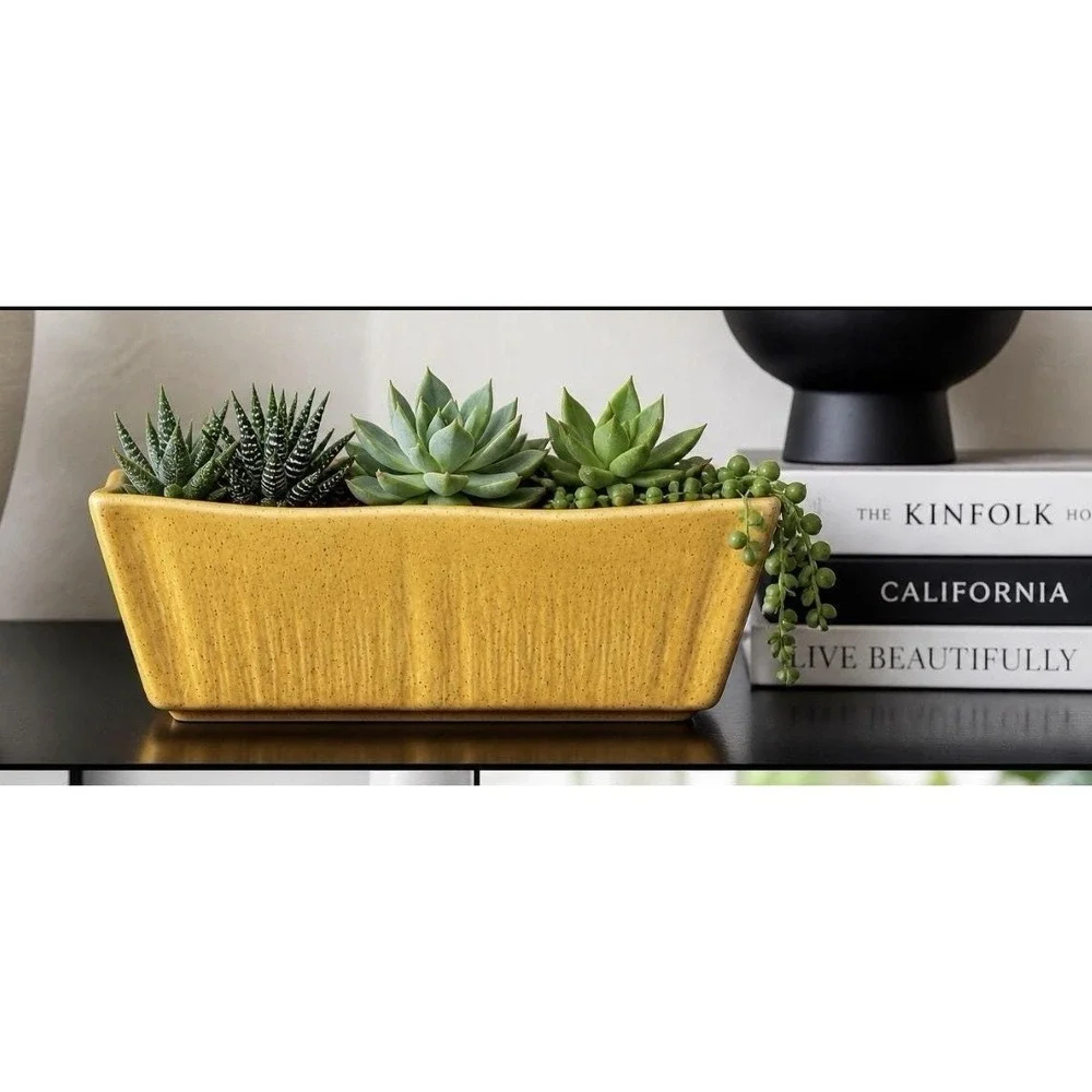 Covina Pottery‎ 140 Yellow Planter Catchall Decor MCM Speckled Rectangular VTG